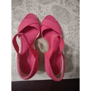 Nine west, hot pink, wedge strap sandals